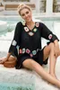 Women's Swimwear Fashion Stitching Hand Hook Beach Sexy One Size Blouse One-piece Skirt Medium Sleeve Sunscreen Cover UpWomen's