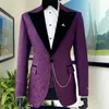 Męskie garnitury kwiatowy Jacquard dla mężczyzn Slim Fit 2 -Place Velvet Peaked Lapel Wedding Tuxedo Custom Made PROM PRYTUNE