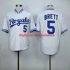 Maglie da baseball vintage 16 Bo Jackson 5 George Brett 1986 1987 Blu Bianco Mesh Pullover Button Home Away All Sti