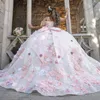 Perle di lusso Perline Sweetheart Abito Quinceanera 2024 Fiori Appliques Abiti da ballo di compleanno Sweet 16 Dress Corsetto