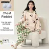 Dames nachtkleding Borst gewatteerd M-5XL Lente Herfst Lange mouwen Dames pyjama Katoen Koreaanse pijamas Meisjes homewear Grote maten nachtkleding