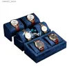 Jewelry Boxes Quality Blue PU Jewelry Display Stand Wrist Storage Box Portable Chain Bracelet Holder Wedding Packaging Case Q231109