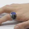 Cluster Rings 925 Sterling Silver Men's Natural Lapis Lazuli Prismatic Connection Pattern Punk Style Turkish Jewelry