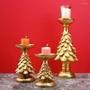 Ljushållare Northeuins harts Golden Christmas Tree Candlestick Decor Figurer Festival Desktop Decoration Collection Holder Objects