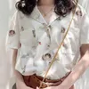 Bluzki damskie Deeptown Kąt wzór drukowania Bluzka Kobiet Koreańska Koreańska koszula damska Summer White Rekret Lose Tops 2023 Modne koszule
