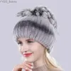 Bonnet/Skull CAPs Offre spéciale russie hiver qualité réel chapeau de fourrure naturel chaud Rex lapin fourrure casquette dame chaud tricoté véritable Rex lapin fourrure chapeaux YQ231108