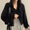 여자 모피 가짜 크롭 재킷 코듀로이 순수한 간단한 빈티지 한국 패션 버튼 업 의류 의류 헐렁한 템퍼 십대 스트리트웨어 231108