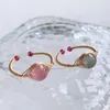 Anneaux de mariage guérison pierre de cristal naturel pour les femmes fil enroulé gris pierre de lune Labradorite rose fraise Quartz bague bandes