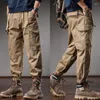 Herrbyxor Autumn Cotton Khaki Baggy Cargo Men Streetwear Casual Elastic midjebälte Löst raka benbyxor