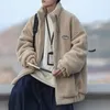 Herren-Daunenparkas, japanischer Cityboy, mit Baumwolle gefütterte Jacke, Herren-Winter-Kaschmir-gepolsterter koreanischer Lammwollmantel, lockerer Trend, Stehkragen, Baumwollmäntel 231108