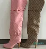 2023 Tasarımcı Botlar Diz botları üzerinde kadınlar kış ayak bileği bot ayarlanabilir kayışlar tuval fermuar bağcıları orijinal ayakkabılar bayanlar kızlar seksi yüksek bot kutusu kutu