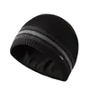 Berets Men's Plush Knitted Hat With Iron Label Straight Edge Wool Without Brim Plain Patterned Round Top Hooded Ski