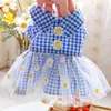 Dog Apparel Cat Dress Shirt Plaidflower Skirt Pet Pet Puppy Spring/Summer Outfit 5 Sister 3 Colors