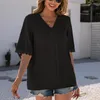 Blouses femme été Blouse femmes col en V en mousseline de soie dentelle Patchwork hauts Slim basique pulls Blusas jaune blanc noir femme