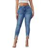 Damesjeansjurken Jean voor dames Hoge taille leggings met franjes en zakken Denim op broek