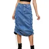 Spódnice dżinsowe spódnica kobiet zamykając zamykanie stały kolor w lupgy midi Button Pocket Y2K Style w kształcie hczycy Streetwearu w kształcie litery H