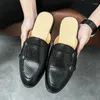 Dress Shoes Black Men Sandals Slippers Patent Leather Double Buckle Round Toe Spring Autumn Handmade Size 38-47