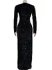 Casual Dresses Neeleywall Chic High Slit Sequins Födelsedagsklänning för kvinna Evening Party Glam Lace Bodysuits Maxi Clubwear