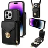 Étui portefeuille en cuir avec lanière pour IPhone, compatible modèles 13, 12, 15, 14, 11 Pro Max, 14, 15 Plus, avec fente pour carte