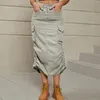 Gonne Gonna cargo in denim Donna Chiusura con cerniera Tinta unita Baggy Midi Tasca con bottoni Stile Y2K Abito streetwear femminile a forma di H