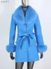 Fourrure femme Fausse fourrure BLUENESSFAIR 2022 manteau de fourrure véritable veste d'hiver femmes col de fourrure naturelle poignets ceinture cachemire laine vêtements d'extérieur en laine StreetwearL231109