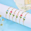 Charm Bracelets Korean Light Luxury Tulip Flower Bracelet Vintage Aesthetics Enamel Colorful For Women Party Jewelry Gift