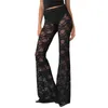 Pantalons Femmes Xingqing Sheer Dentelle Flare Femmes Sexy Voir à travers Floral Taille Haute Bell Bottoms Pantalon Y2K Vêtements Party Clubwear