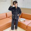 Pajamas Winter Children Boy Loungewear 2pcs Suit Plus Velvet Thicken Teenager Boy Windproof Warm Pajamas Boys Home Wear 5-14 YearsL231109