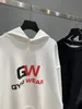 Bale Männer gewaschener Hoodie GW gedruckter Buchstaben bedruckter Pullover lässig Kapuze Terry Fleece Hoodie Loous Pullover