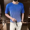 T-shirts pour hommes 2024 Summer Gradient Plaid Casual T-shirt Hommes Mode Manches courtes Chemise Slim Streetwear Hip Hop Harajuku Tee Top Vêtements