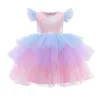 Robes de fille filles robe de princesse formelle enfants dentelle tulle arc-en-ciel élégant soirée gâteau tutu robe de bal enfants mariage communion costume 230408