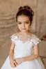 White Tulle Little Princess Flower Girl Dresses For Wedding O-Neck Cap Sleeves Lace Appliqued Toddler Formal Party Gowns Bow Kids Puffy First Communion Dress CL2907