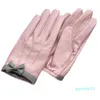 Gants en peau de mouton pour femmes, design court, en cuir véritable, avec nœud, gant de moto rose