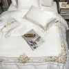 Set di biancheria da letto Stile europeo Ricamo di lusso Nobile Matrimonio 600TC Set di raso di cotone Copripiumino Lenzuolo Federa Queen King