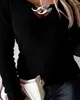 ファッションを販売する女性用セーターセーター2023秋のカジュアル長袖Vネックチェーンデコレーションファジーニットプルオーバー