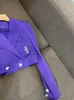 2023 Automne Violet Couleur Unie Ruban Cravate Noeud Blazers À Manches Longues Revers Cranté Strass Double Boutonnage Court Manteaux O3N022207