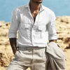 Men's Casual Shirts Men Vintage Cotton Linen Two Pockets Pullover Spring Summer Daily Seaside Fashion Breathable Chemise Hombre