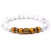 Strand Men's Natural White Howlite Blue Tiger Eye Stone Beads Armband för Homme Femme Friendship Jewel Energy Men Wholesale