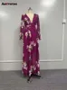 Col en V pour la nouvelle mode printemps décontracté à manches longues imprimé robe Maxi Chic élégant femmes vêtements robes