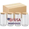 50pack USA CA Warehouse Bulk Wholesale 16oz SubliMation Tumblers Heat Press Coke Can Forma Soda Glass Mugs Mason med lock och halm 1109