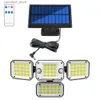 Solar Wall Lights Motion Czujnik Solar Light Outdoor Solar Flood Light z 2 czujnikami 296 LED Light 3 Tryb IP65 Wodoodporna lampa słoneczna Q231109