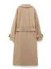 Damen Wollmischungen TRAF Camel Langer Mantel Damen Faux Wolljacke Oberbekleidung Langarm Damen Mäntel Ankunft Eleganter Gürtel Damen Wintermantel 231109