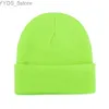 Bonnet/Crâne Casquettes Unisexe Néon Bonnets Lumineux Chapeaux D'hiver Bonnet En Tricot Femmes Hommes Plaine Skullies Orange Vert Jaune Noir Gris YQ231108