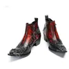 2024 Herenschoenen Handgemaakte Hoge Kwaliteit Zilveren Metalen Tip Lederen Enkellaarsjes voor Heren Zip Rode Mode Laarzen Man, Grote US38-46