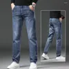 Jeans masculinos denim homens em linha reta magro encaixe negócios casual preto azul cinza estiramento marca primavera outono calças de alta qualidade