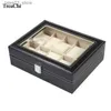 Jewelry Boxes Black PU Leather 10 Slots Grid Case Jewelry Wrist Bracelet Storage Organizer Box Locked Case Caixa Para Relogio Q231109