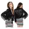 Damen Leder Faux Jacke Frauen Fransen Punk PU Herbst Lokomotive Kurzmantel Motorrad Oberbekleidung Damen Weibliche Mäntel