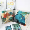 Taies d'oreiller Moderne Teal And Gold Leaves Housses décoratives Decor Square