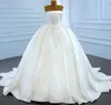 2024 Prinses Satijnen Trouwjurk voor Vrouwen Strapless Kralen Parels Luxe Kralen Lace Up Bruids Formele Toga Customed Vestidos De Noiva