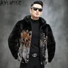 Futro męskie Faux Ayunsue męskie płaszcz mężczyzn zimowe kurtki prawdziwe płaszcze norki swobodne ciepłe kurtki ubrania z kapturem 3D Highend SGG 231108